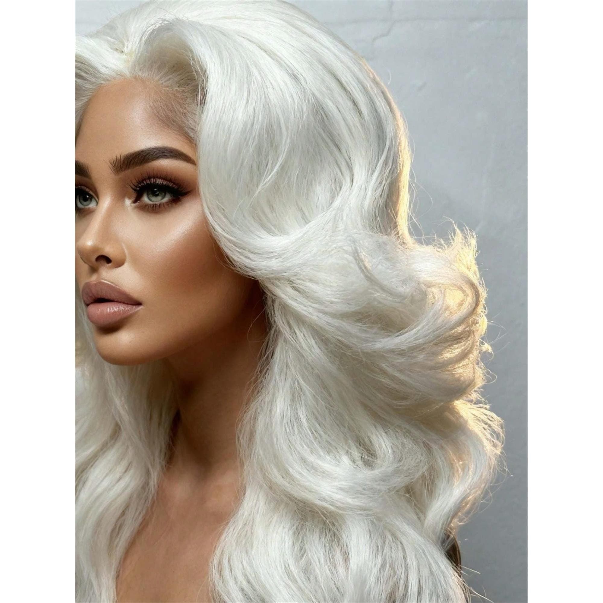 White Platinum Blonde 13x4 HD Transparent Body Wave Lace Front Wigs Human Hair Pre Plucked With Baby Hair Brazilian Remy Water 24 inches! - Thumbnail 4