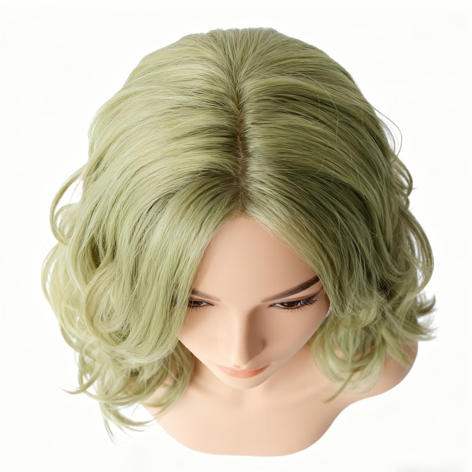 Layered Pistachio Green Wavy Wigs for Women | Charming Long Hair with -Looking Voluminous Curls - Thumbnail 4