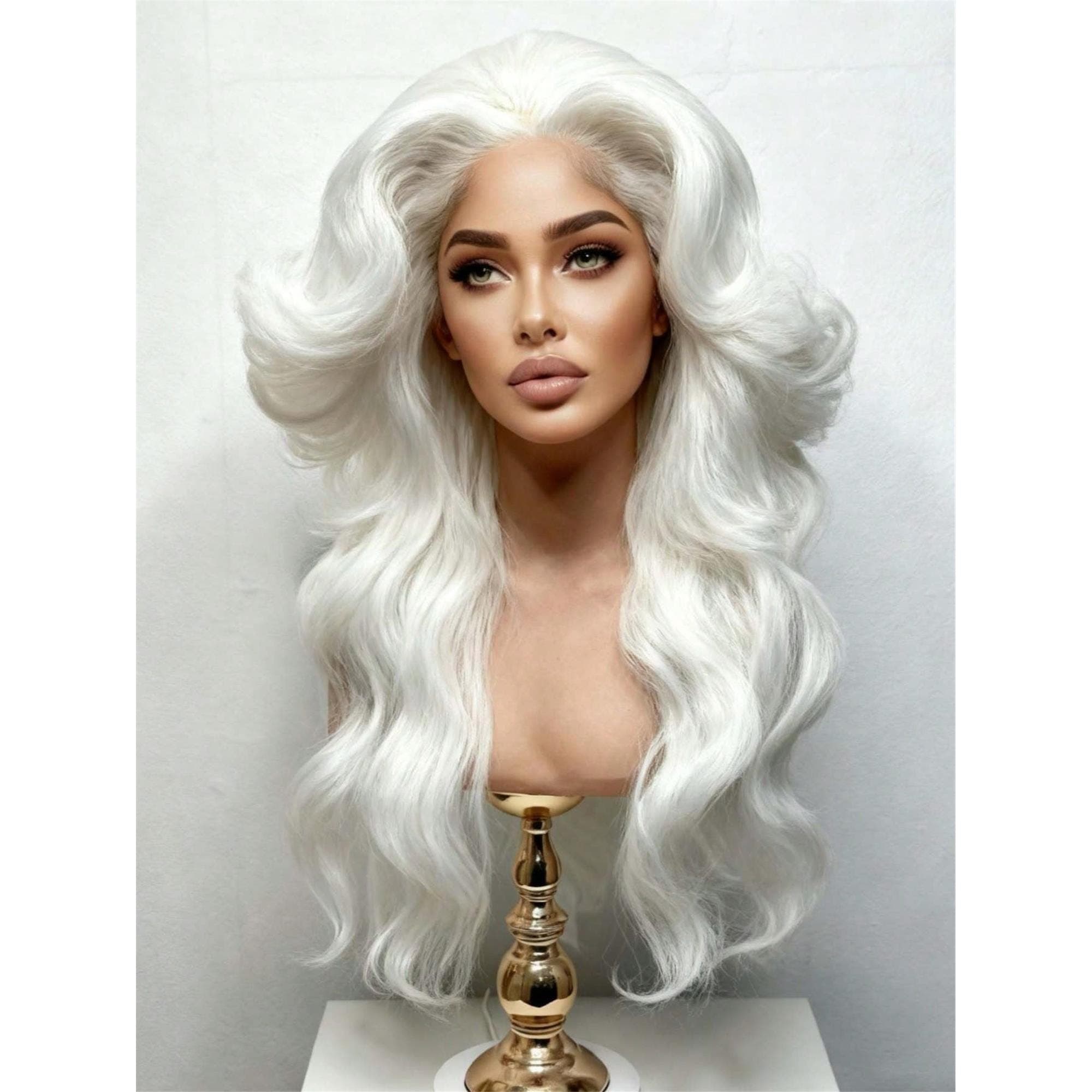 White Platinum Blonde 13x4 HD Transparent Body Wave Lace Front Wigs Human Hair Pre Plucked With Baby Hair Brazilian Remy Water 24 inches! - Thumbnail 3