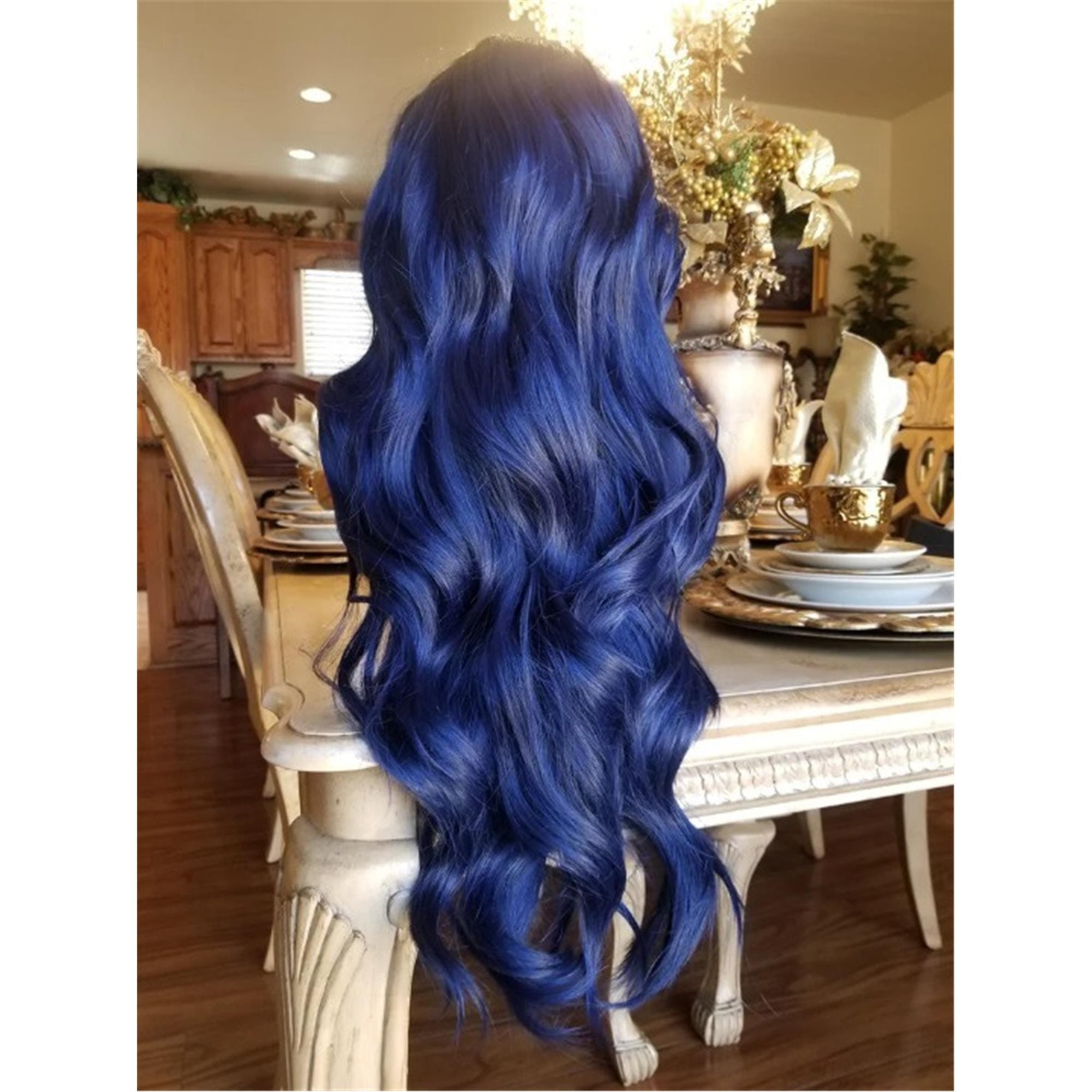 Ombre Dark Blue Lace Front Wig - Thumbnail 3