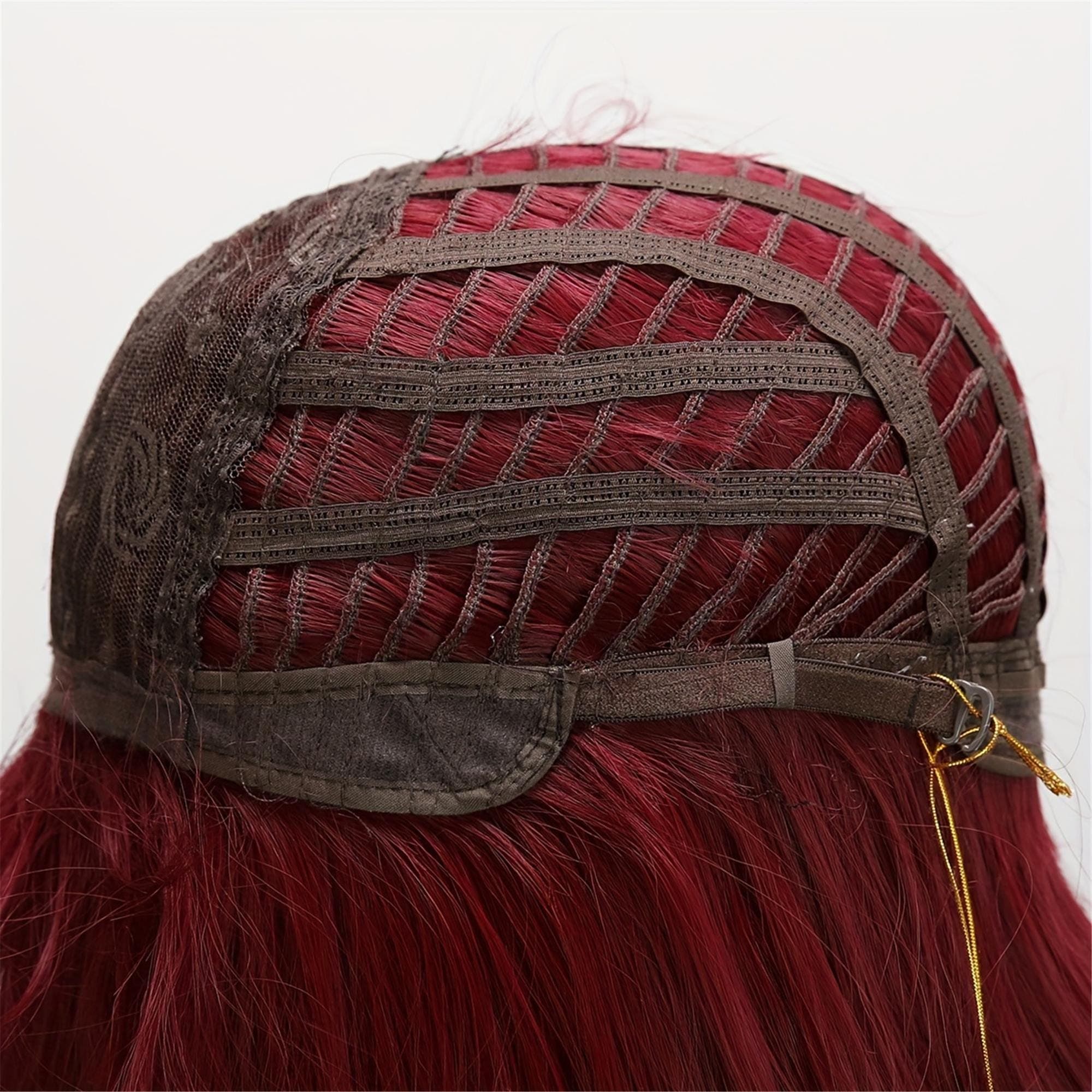 26-inch Burgundy Wavy Synthetic Wig with Bangs for Women - Heat Resistant Ideal for Casual Attire and Cosplay Wig Accessories Synthetic Wig - Thumbnail 5