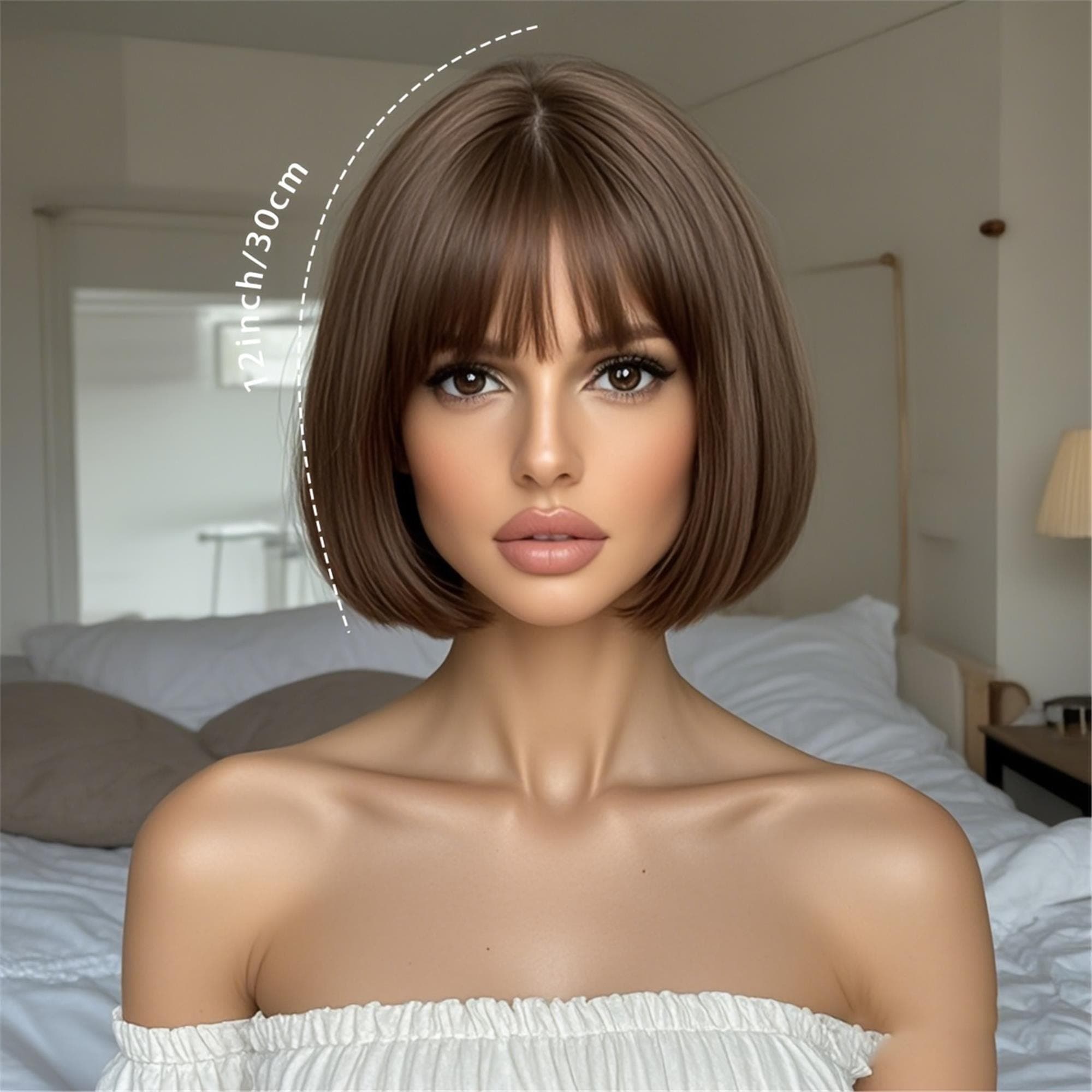 Short Brown Wig with bangs 12 inches!! - Thumbnail 4