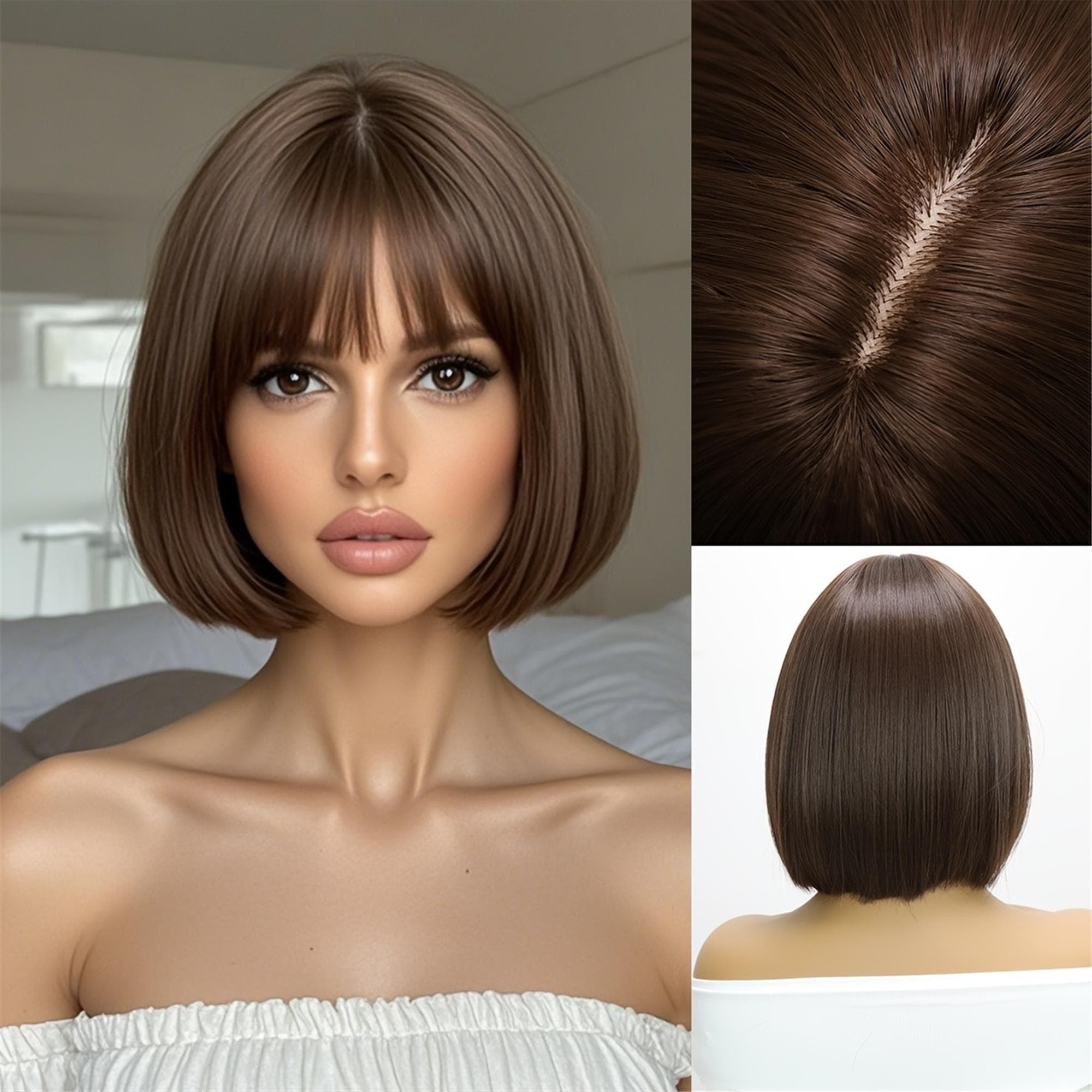 Short Brown Wig with bangs 12 inches!!