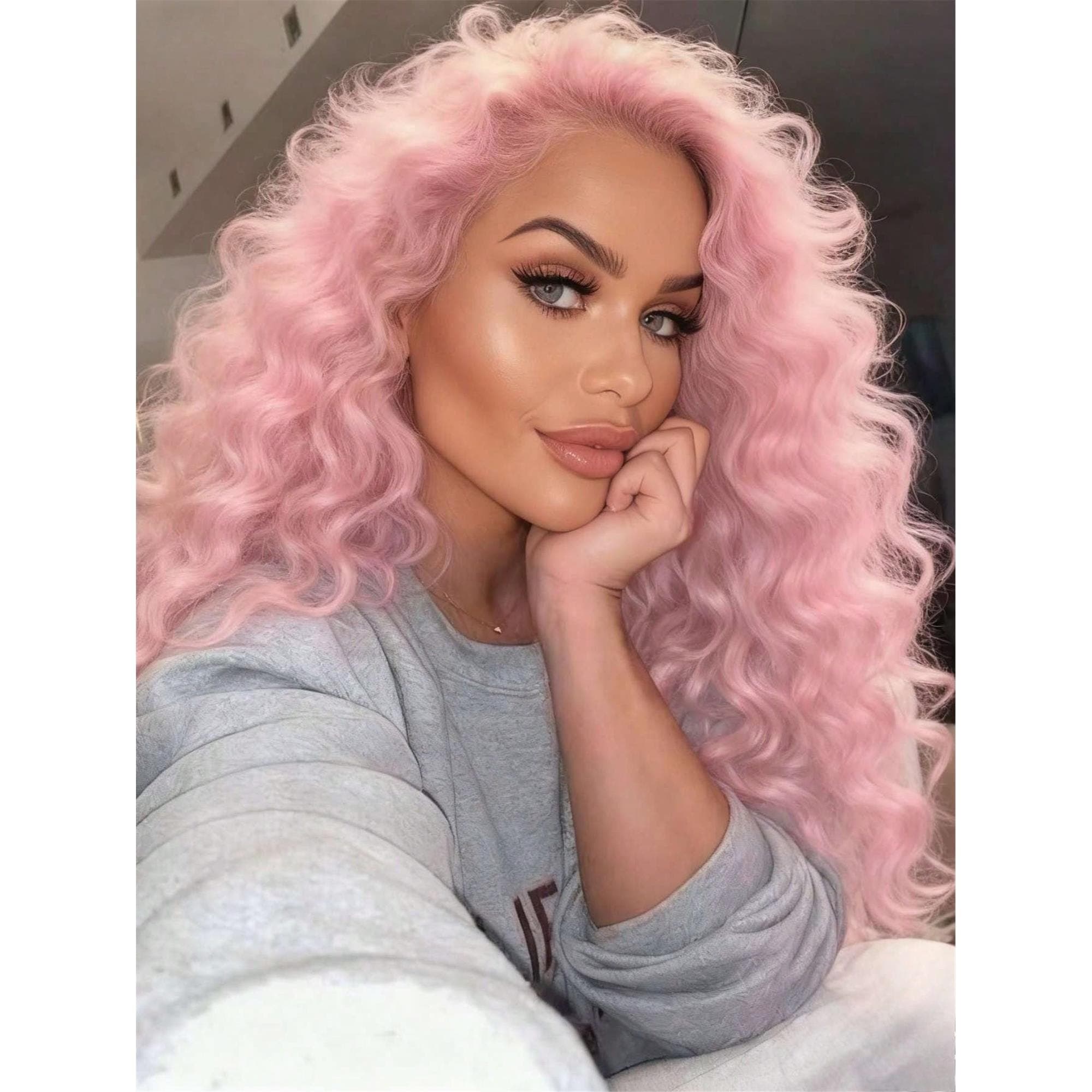 Light Pink 250 Density Put On And Go Glueless Wigs 13X4 HD Lace Frontal Deep Wave Virgin Human Hair Pre Plucked 22-24inches!! - Thumbnail 2