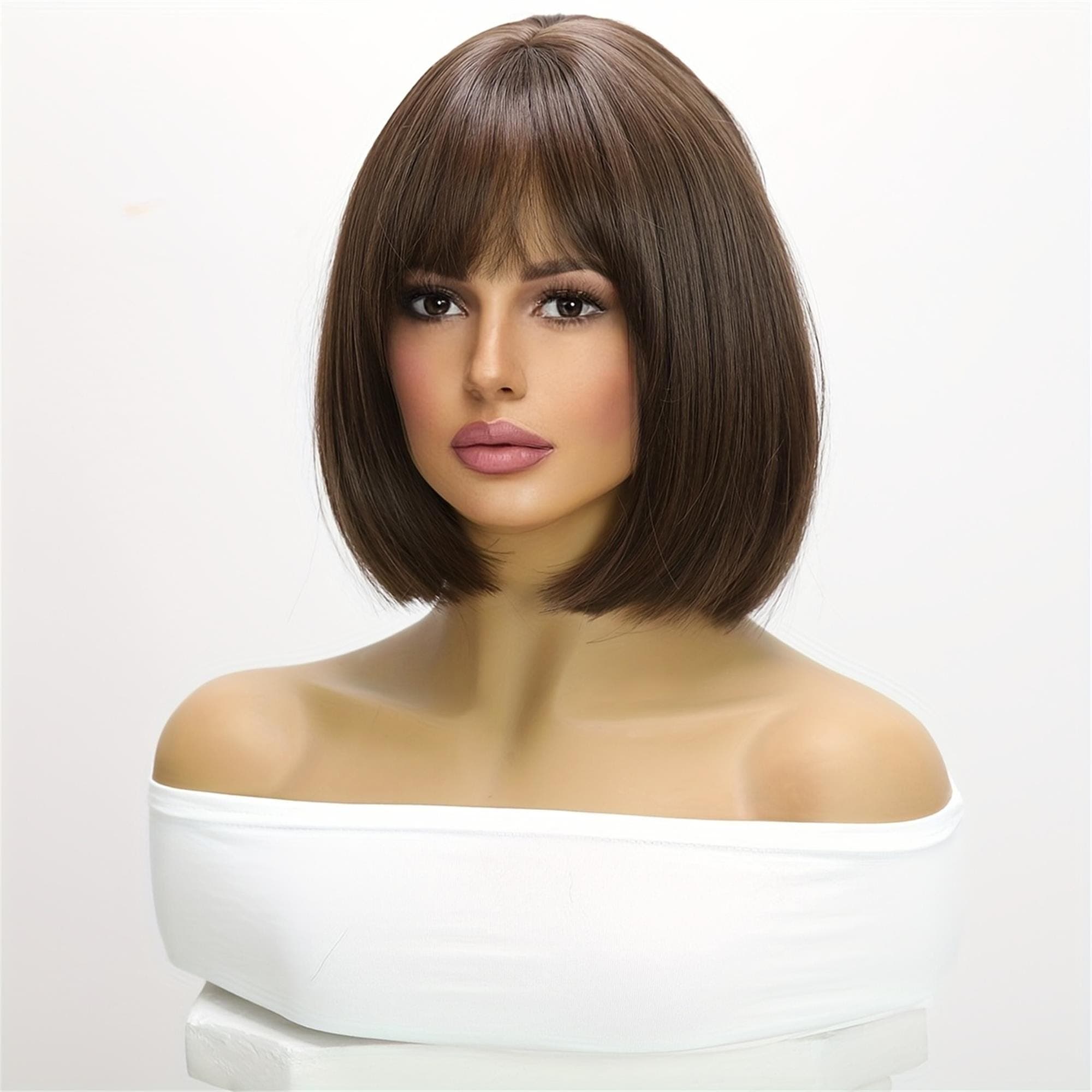 Short Brown Wig with bangs 12 inches!! - Thumbnail 3