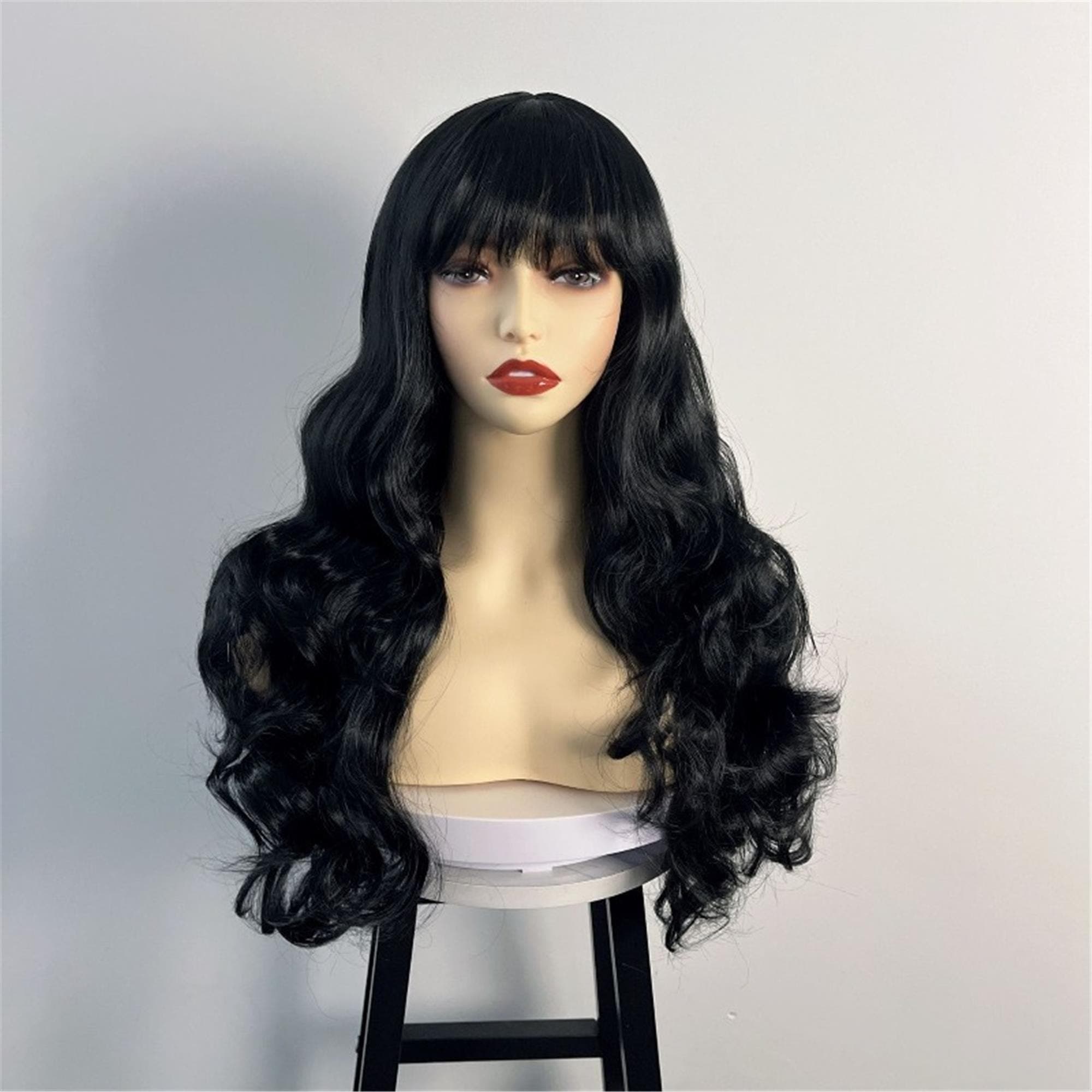 Natural Air Bangs Long Curly Wig - Synthetic Full Head Curly Hair Instant Volume Length - Thumbnail 5