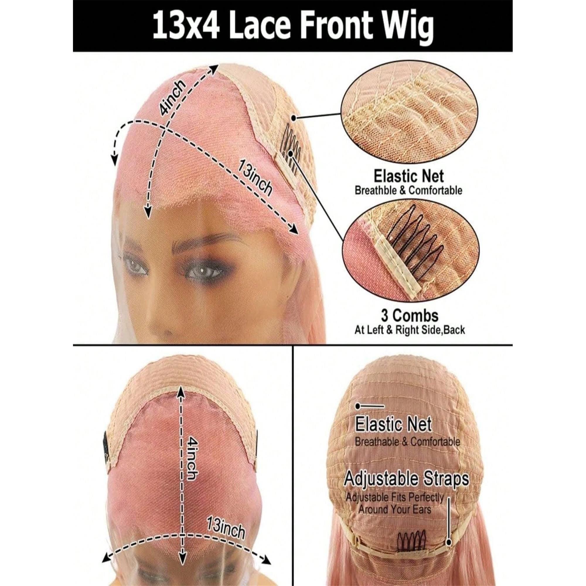 Light Pink 250 Density Put On And Go Glueless Wigs 13X4 HD Lace Frontal Deep Wave Virgin Human Hair Pre Plucked 22-24inches!! - Thumbnail 6