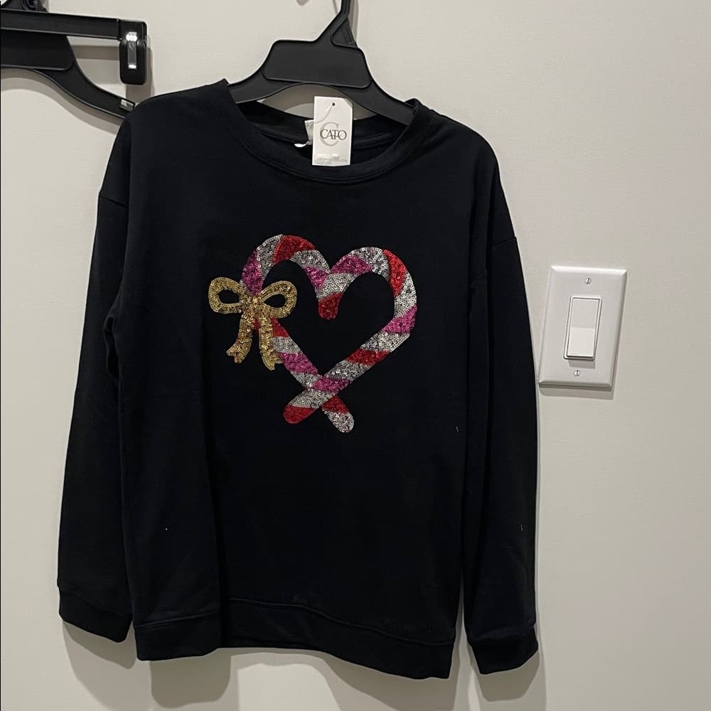 Charlotte by Cato Black Top with Sequin Candy Cane and Golden Bow - Thumbnail 3
