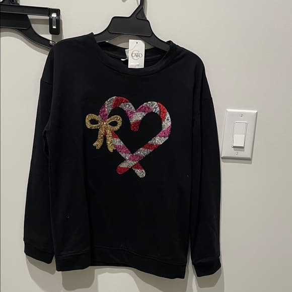 Charlotte by Cato Black Top with Sequin Candy Cane and Golden Bow - Thumbnail 4