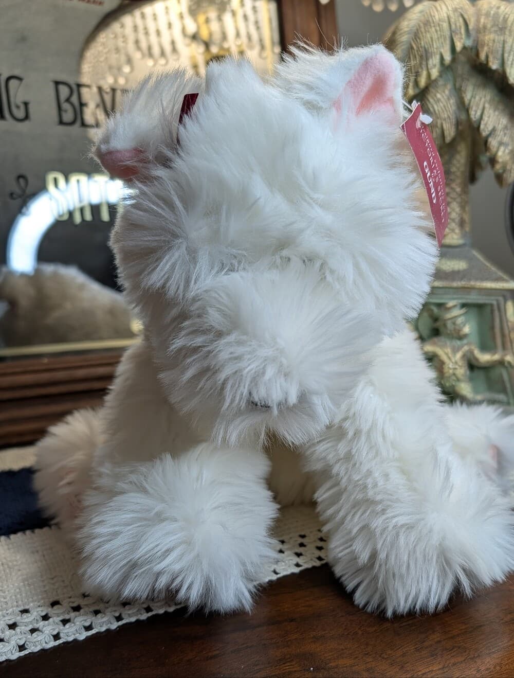 Lola 2001 Victoria's Secret Plush White Fluffy Puppy Dog With Bow By Gund - Thumbnail 3