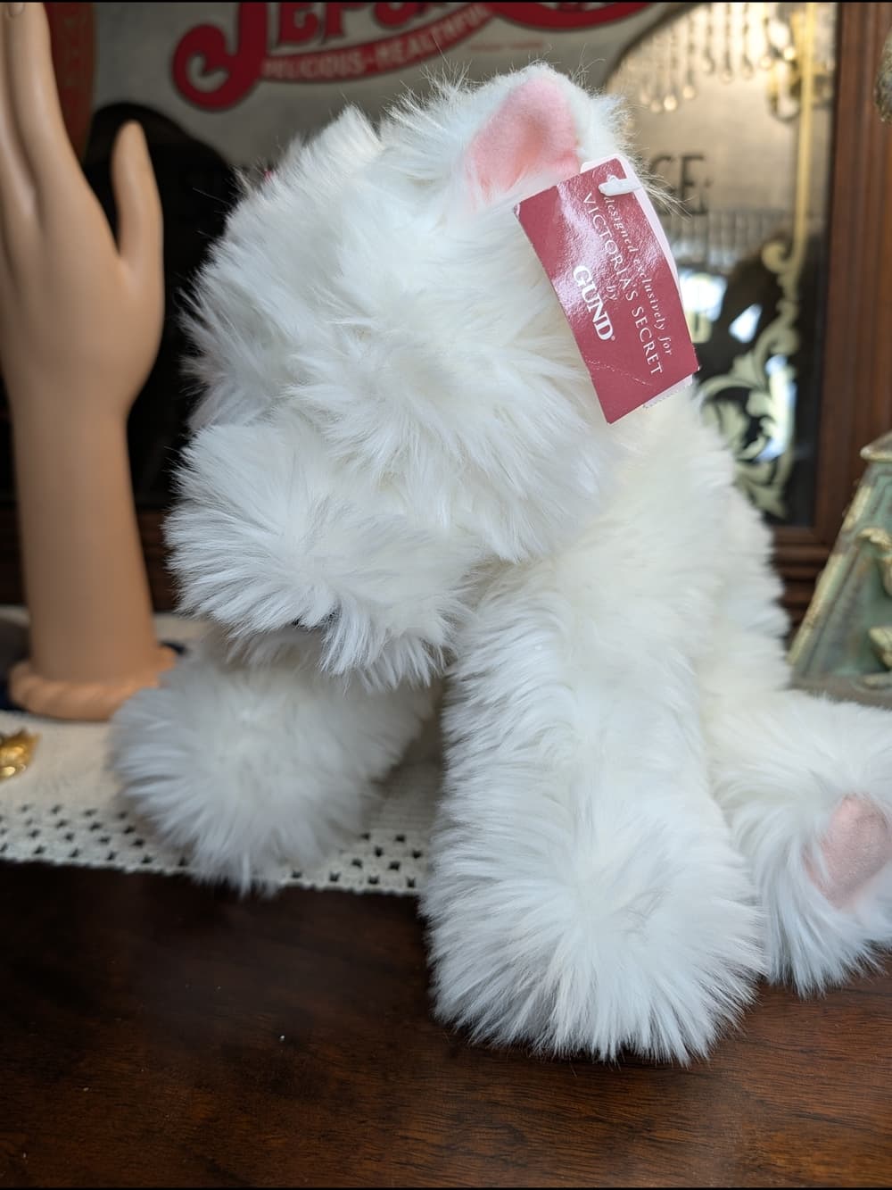 Lola 2001 Victoria's Secret Plush White Fluffy Puppy Dog With Bow By Gund - Thumbnail 4