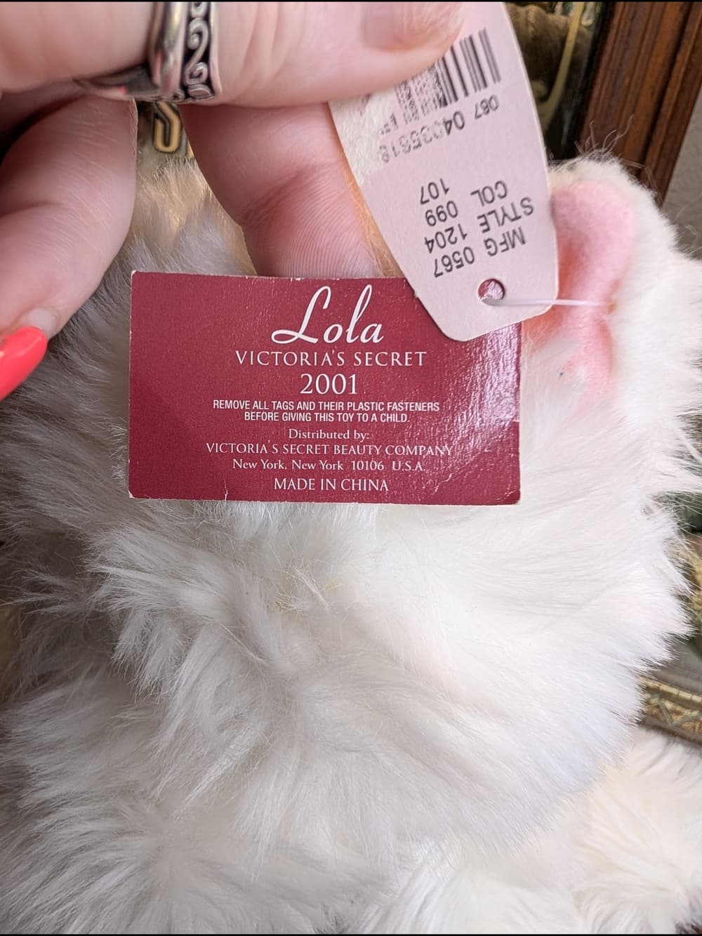 Lola 2001 Victoria's Secret Plush White Fluffy Puppy Dog With Bow By Gund - Thumbnail 6