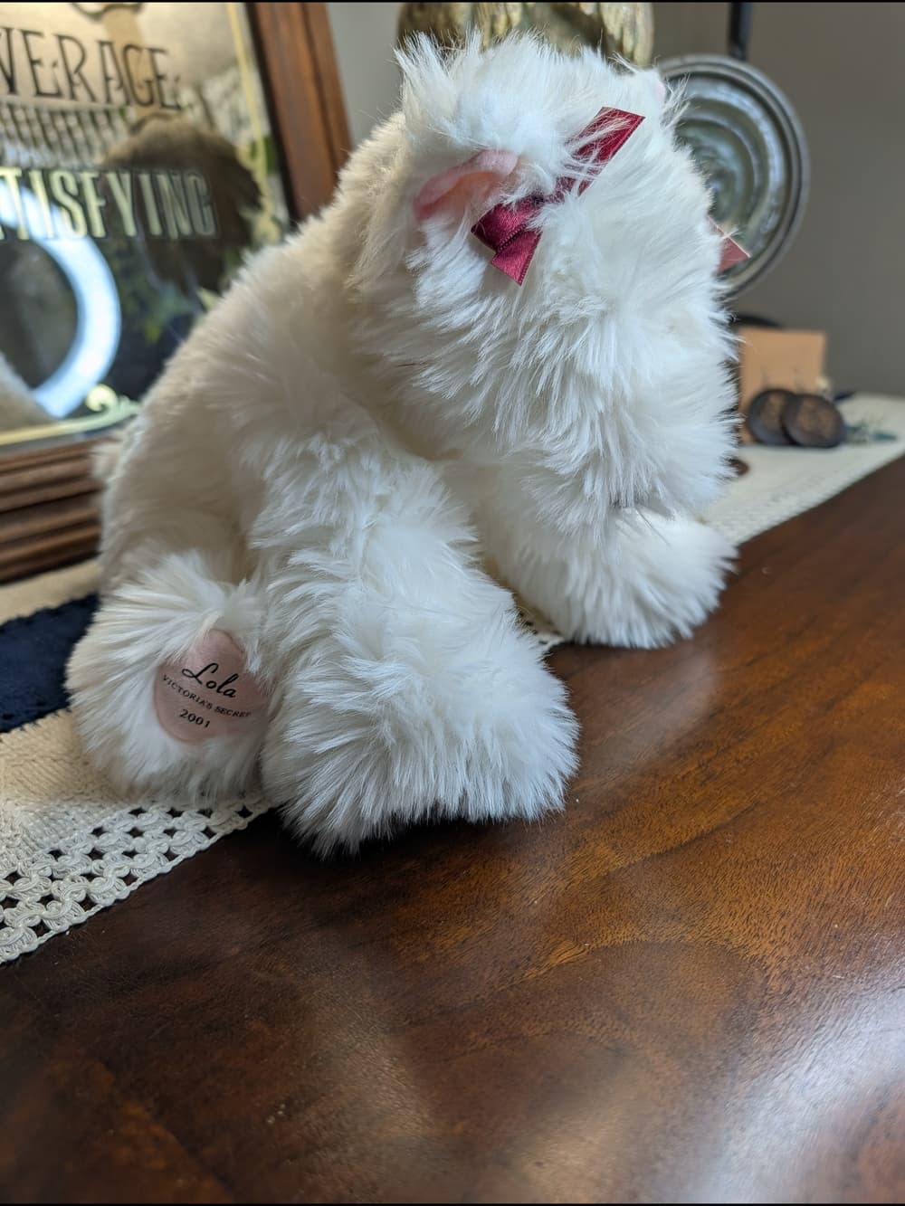 Lola 2001 Victoria's Secret Plush White Fluffy Puppy Dog With Bow By Gund - Thumbnail 7