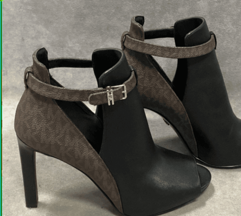 Michael Kors Peep Toe Ankle Boots with Monogram Strap