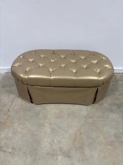 Gold Faux Leather Oval Tufted Ottoman - Thumbnail 2