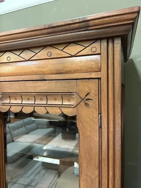 Antique Wooden Carved Bookcase with Glass Doors & 2 Drawers - Thumbnail 3
