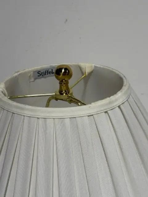 Vintage Stiffel Polished Brass Table Lamp with White Pleated Shade - Thumbnail 3