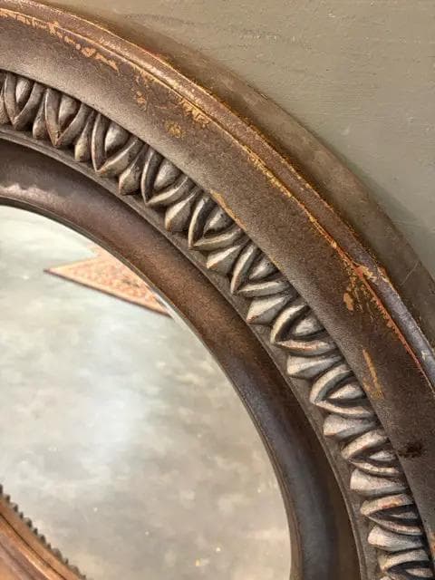 Round Brown And Silver Beveled Mirror - Thumbnail 2