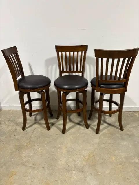 Set Of 3 Wooden Swivel Bar Stools - Thumbnail 2