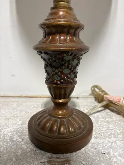 Gold And Turquoise Lamp With Gold And Red Shade - Thumbnail 2
