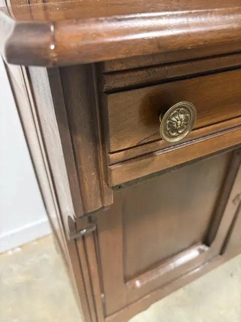 Antique Wooden Carved Bookcase with Glass Doors & 2 Drawers - Thumbnail 4