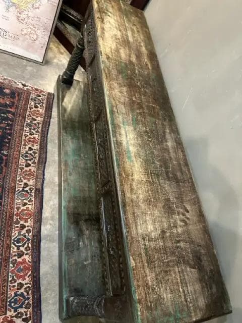 Green And Brown Distressed Carved Wood Console Table With 4 Drawers - Thumbnail 2