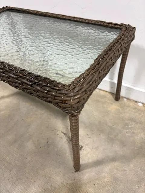 Synthetic Wicker Glass Top Outdoor Coffee Table - Thumbnail 2