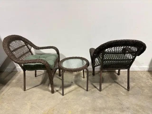 Set Of 2 Synthetic Wicker Outdoor Chairs With Round Table - Thumbnail 2