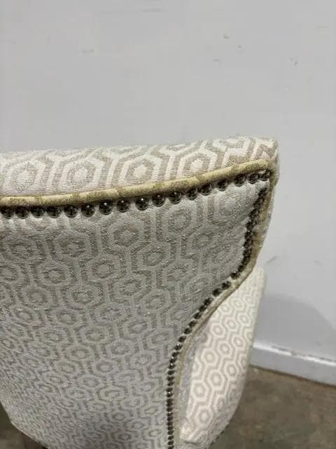 Set Of 2 Cream Geometric Dining Chairs With Nailheads - Thumbnail 4