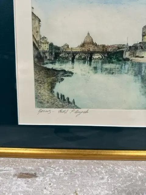 Gold Framed Signed Rome Etching Print - Thumbnail 2