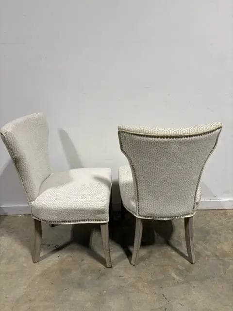 Set Of 2 Cream Geometric Dining Chairs With Nailheads - Thumbnail 3