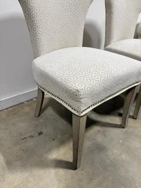 Set Of 2 Cream Geometric Dining Chairs With Nailheads - Thumbnail 2