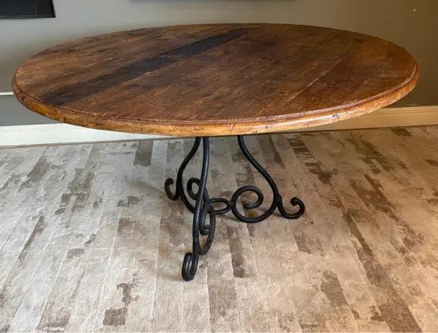 Distressed Pine Top With Iron Base Dining Room Table