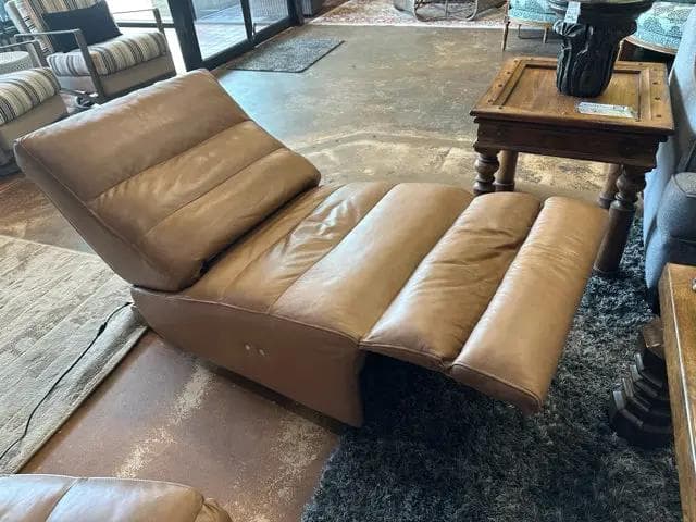 Arhaus Tan Leather Rowland Armless Recliner With Electric Or Battery Power - Thumbnail 2