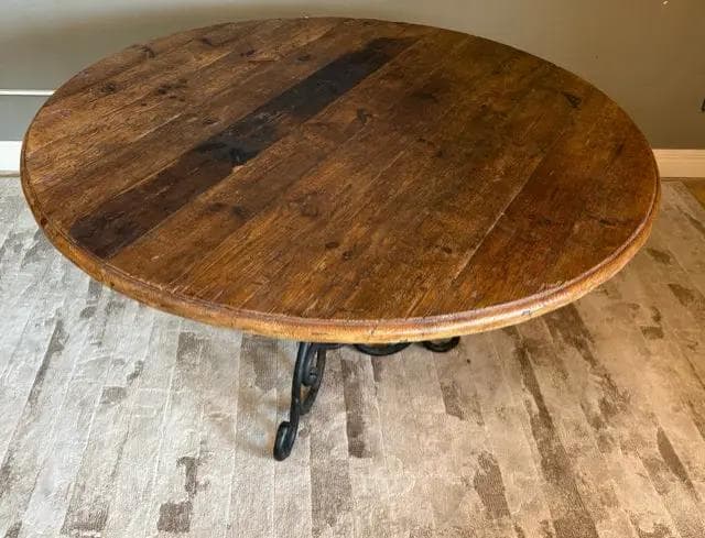 Distressed Pine Top With Iron Base Dining Room Table - Thumbnail 2