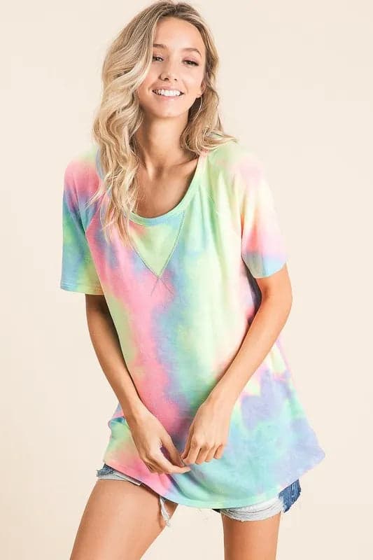 BiBi Tie Dye French Terry Print Top - PASTEL MULTI / S - Thumbnail 6