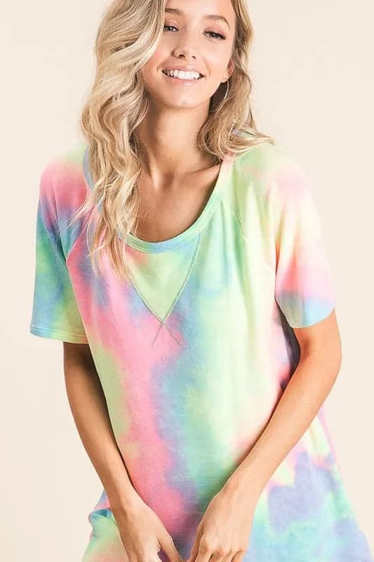 BiBi Tie Dye French Terry Print Top - PASTEL MULTI / S - Thumbnail 9
