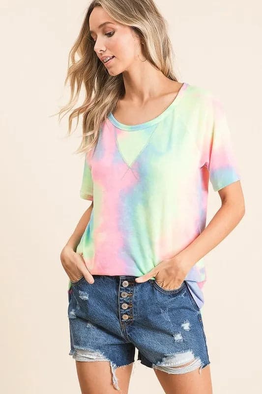 BiBi Tie Dye French Terry Print Top - PASTEL MULTI / S - Thumbnail 8