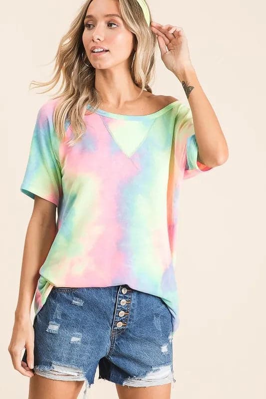 BiBi Tie Dye French Terry Print Top - PASTEL MULTI / L - Thumbnail 4