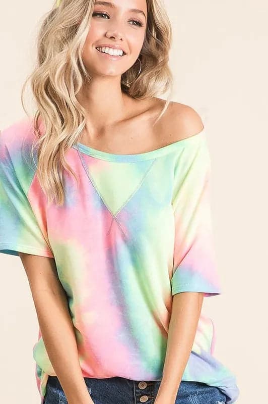 BiBi Tie Dye French Terry Print Top - PASTEL MULTI / S - Thumbnail 15