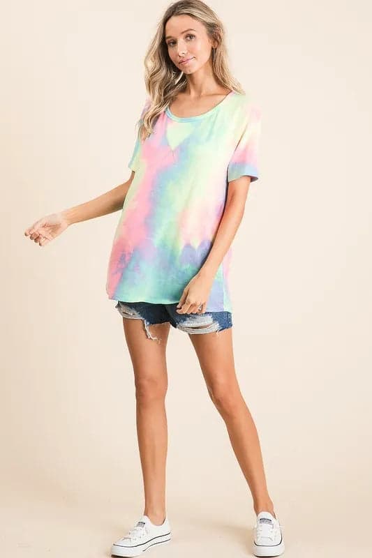 BiBi Tie Dye French Terry Print Top - PASTEL MULTI / S - Thumbnail 2
