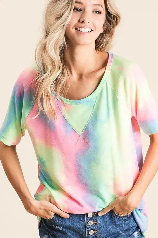 BiBi Tie Dye French Terry Print Top - PASTEL MULTI / L - Thumbnail 11