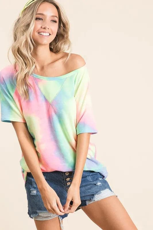 BiBi Tie Dye French Terry Print Top - PASTEL MULTI / S - Thumbnail 5