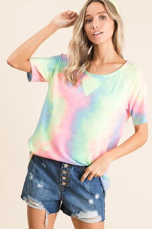 BiBi Tie Dye French Terry Print Top - PASTEL MULTI / S - Thumbnail 13