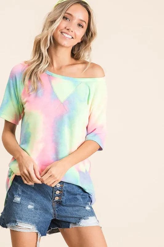 BiBi Tie Dye French Terry Print Top - PASTEL MULTI / L - Thumbnail 10