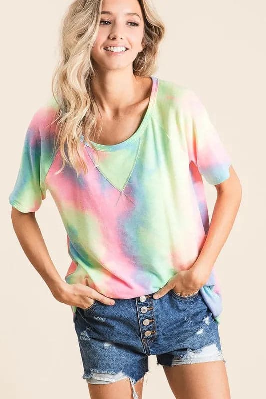 BiBi Tie Dye French Terry Print Top - PASTEL MULTI / S - Thumbnail 14