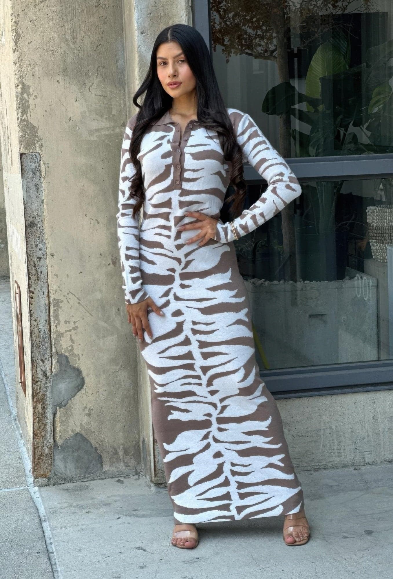 Animal Print Sweater Dress Body Con - S - Thumbnail 2