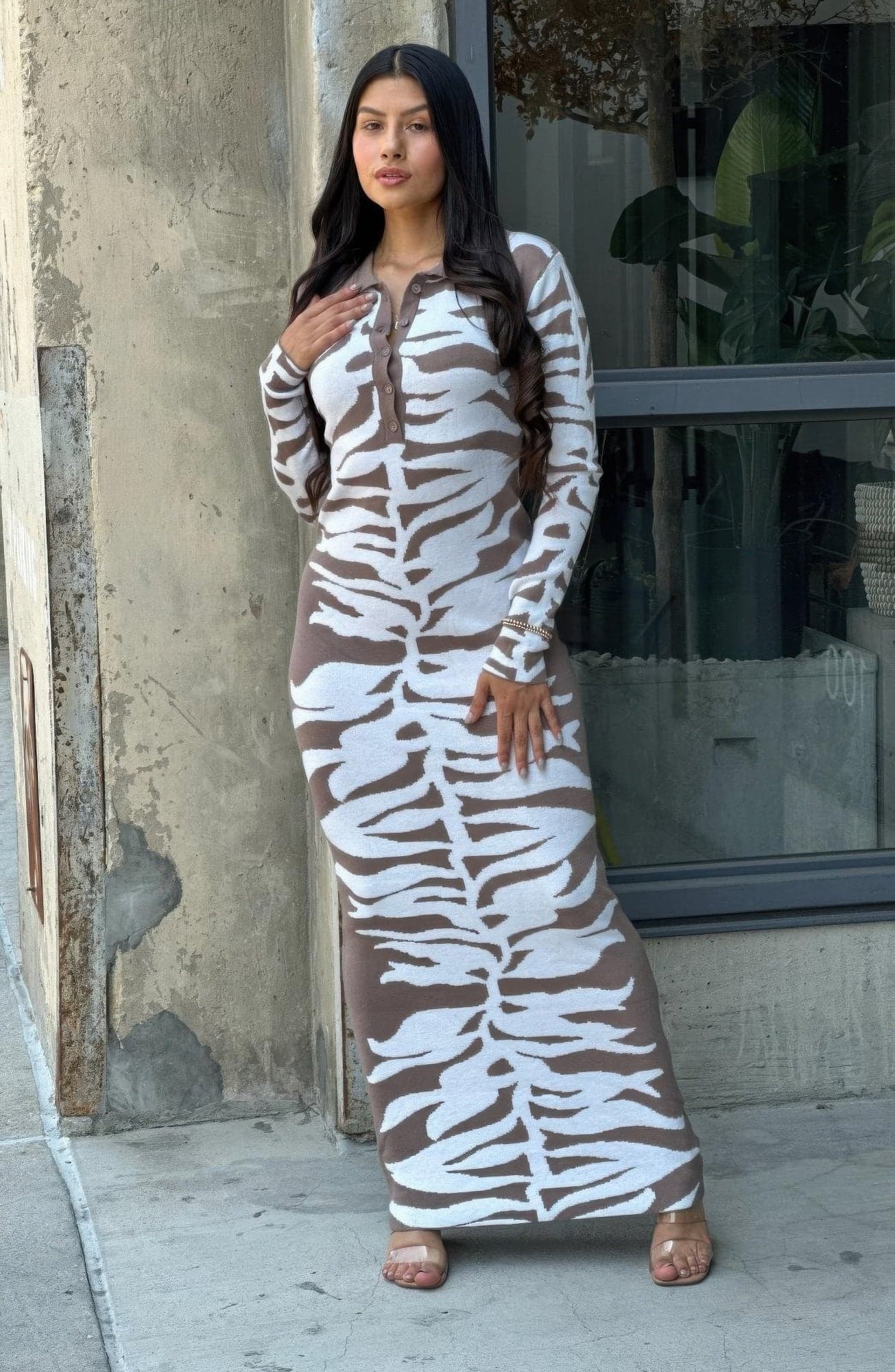 Animal Print Sweater Dress Body Con - S - Thumbnail 4