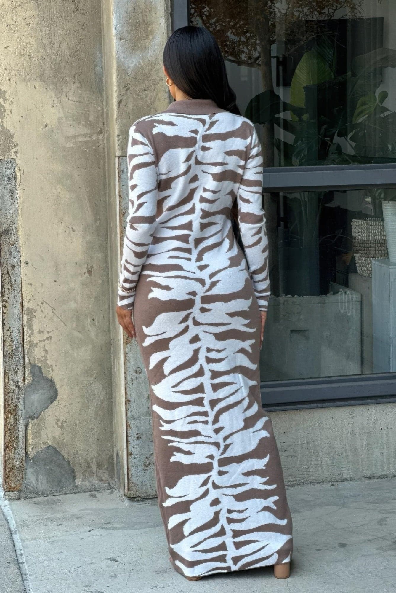 Animal Print Sweater Dress Body Con - S - Thumbnail 11