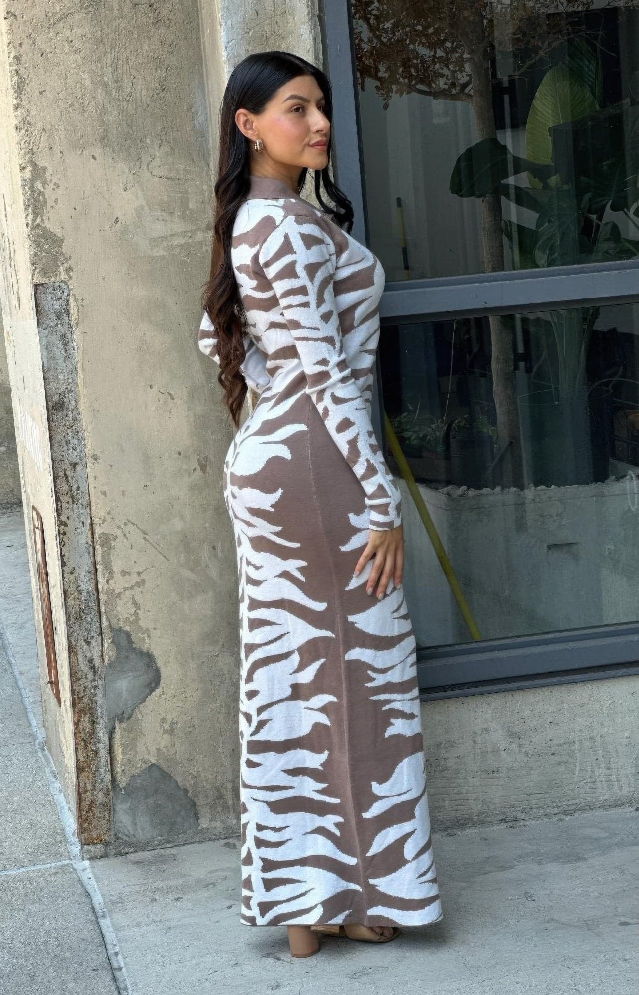 Animal Print Sweater Dress Body Con - S - Thumbnail 5